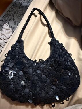 Black Sequin Crochet Shoulder Bag